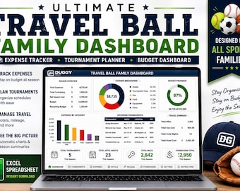 Travel Ball Family Dashboard | Sports Expense Tracker, Tournament Planner (Excel Download)