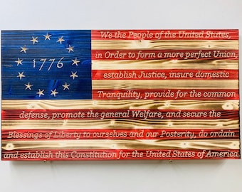 Wooden American Flag 1776 Constitution Preamble Wall Decor, Rustic USA Flag, Patriotic Home Decor, Veteran Military Gift, Americana Sign
