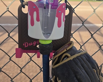 Ice Cream Dugout Organizer | Baseball Fence Gear Holder | Softball Bat Helmet Glove Rack | Fun Drip Design Player Gift | Dugout Caddy