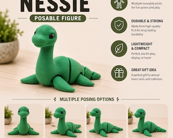 Articulated Nessie | 3D Printed Loch Ness Monster | Flexible Mythical Creature | Fidget Toy | Collectible Desk Pet