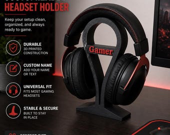 Personalized Gaming Headset Stand | Custom Name Headphone Holder | 3D Printed Desk Organizer | Gamer Gift | Gaming Display