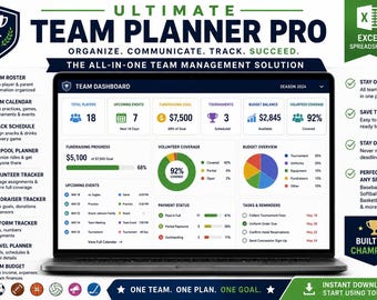 Ultimate Team Mega Planner Pro | Sports Team Manager Spreadsheet | Team Organizer | Fundraiser Tracker | Excel Template Download