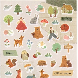 Pegatinas de collage diminutas - Pegatinas de bosque - Pegatinas de papel