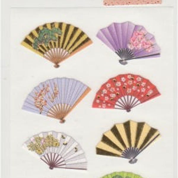 Japanese Stickers - Washi Fan Stickers - Gold Trim - Reference #TH8499-501#A8943-44#A9436-39