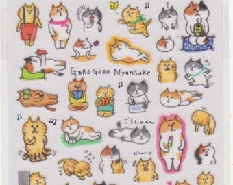 Cat Stickers - Masking Tape Stickers - Gorogoro Nyansuke Stickers - Mind Wave Stickers - Reference A5832