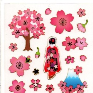 Sakura Aufkleber - Kirschblüten-Aufkleber - Mt Fuji-Aufkleber - Goldrand