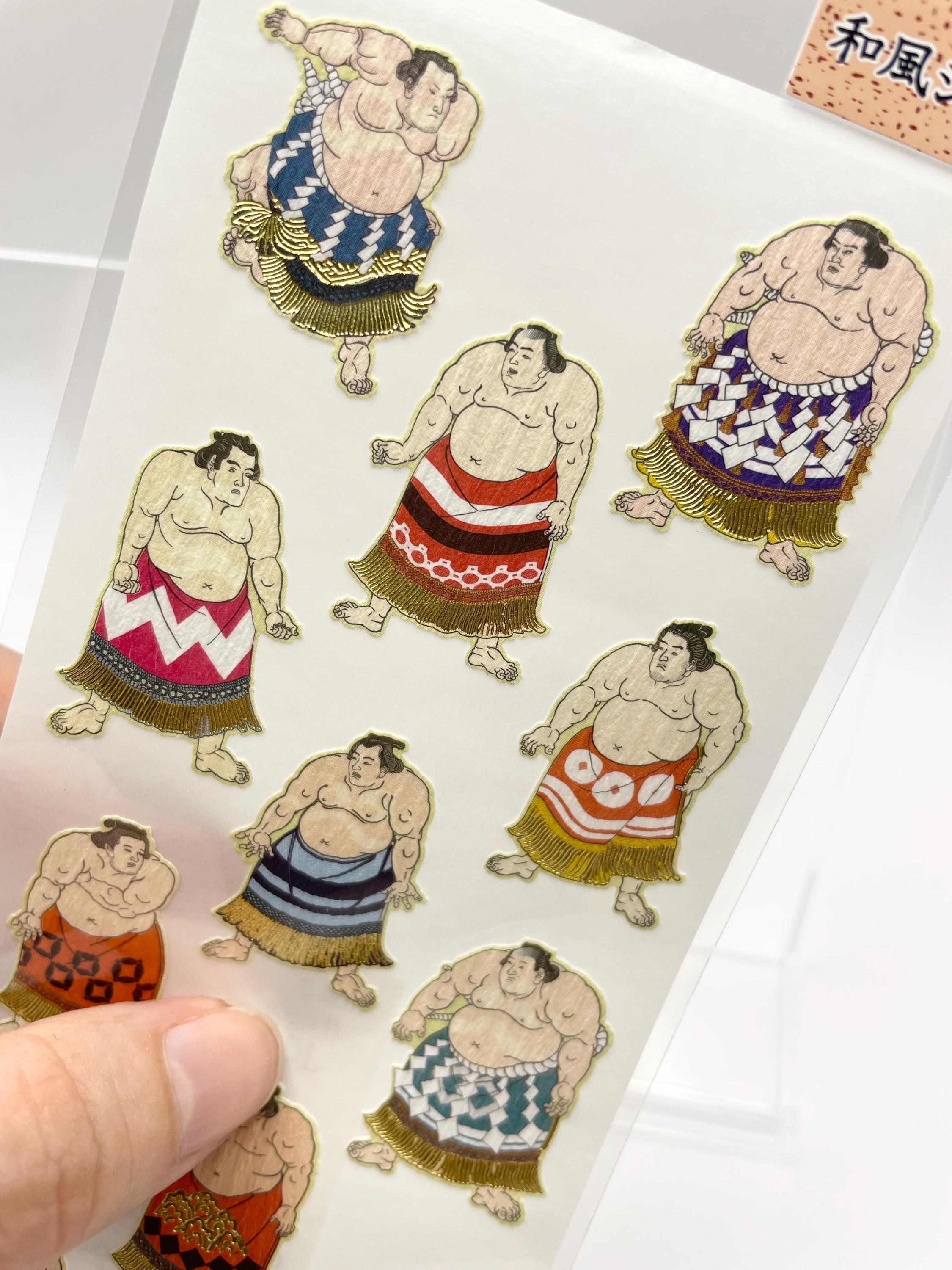 Sumo Stickers - Ukiyoe Style Sumo Paper Stickers - Gold Trim - Etsy