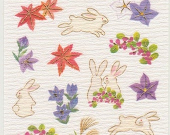 Rabbit Stickers - Leave Stickers - Autumn Stickers - Paper Stickers - Reference #S5537