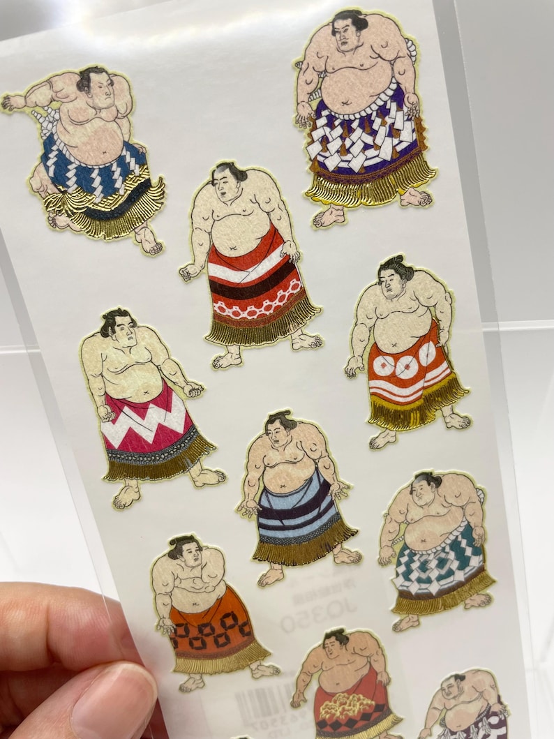 Sumo Stickers - Ukiyoe Style Sumo Paper Stickers - Gold Trim - Etsy