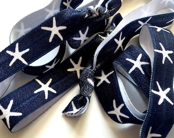 Navy and White Starfish Hair Ties, Nautical Hair Ties, Nautical Wedding Favors, Starfish Hair Ties, Nautical Bride, Bridesmaid's Gifts