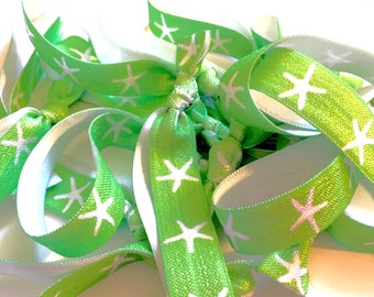 Lime Green and White Starfish Hair Tie, Starfish Hair Ties, Lime Green Hair Ties, Beach Hair Ties, Nautical Bride, Nautical Hair Ties