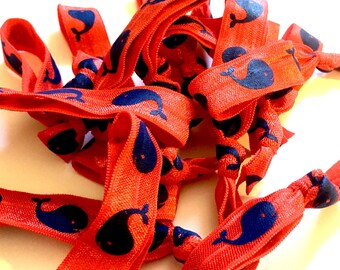 Red and Navy Blue Whale Hair Ties, Whale Hair Ties, Maritime Hair Ties, Ocean Hair Ties, Beach Hair Ties, Nautical Bride, Wedding Favors