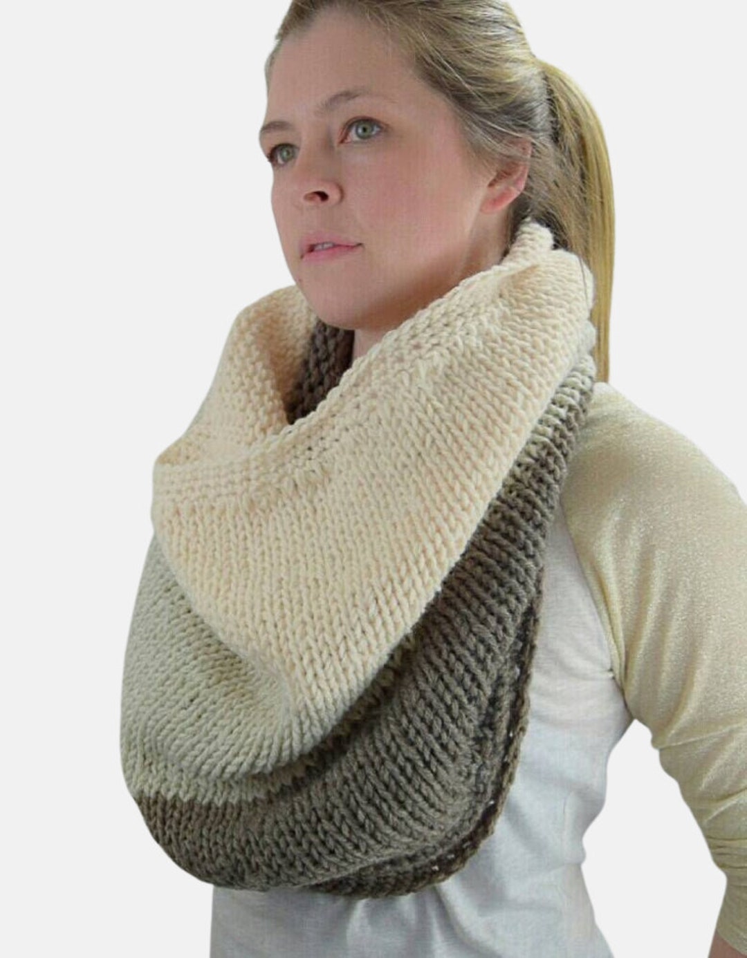 Oversized Cowl Scarf Beige Cowl Tan Scarf Large Chunky Cowl Etsy