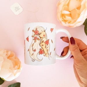 Flower Child coffee mug, chic coffee mug, 11 Oz Fashion Illustration coffee mug, chic ceramic mug, mug for her image 2