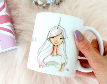Unicorn Girl coffee mug, unicorn coffee mug, 11 Oz unicorn coffee mug, unicorn mug, unicorn ceramic mug by Josefina Fernandez