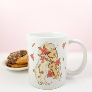Flower Child coffee mug, chic coffee mug, 11 Oz Fashion Illustration coffee mug, chic ceramic mug, mug for her image 1