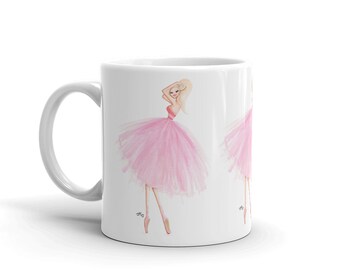 Ballerina coffee mug, chic coffee mug, 11 Oz Fashion Illustration coffee mug, chic ceramic mug, pink, ballerina cup by Josefina Fernandez