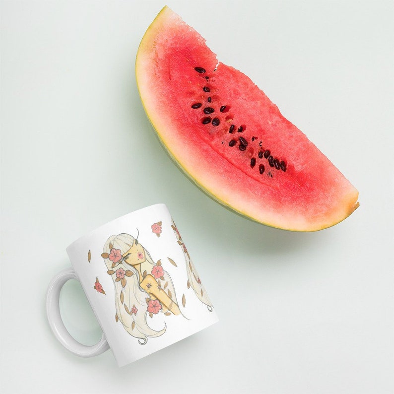Flower Child coffee mug, chic coffee mug, 11 Oz Fashion Illustration coffee mug, chic ceramic mug, mug for her image 9
