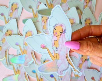 Starry the mermaid holographic sticker,prism sticker,iridescent mermaid sticker,die cut vinyl sticker,laptop mermaid sticker,holo sticker