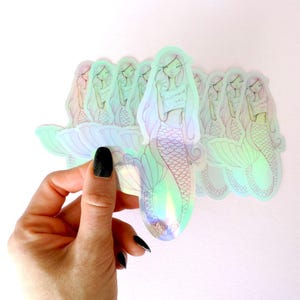 Holographic mermaid sticker,Mermaid vibes prism sticker,iridescent mermaid sticker,die cut vinyl sticker,laptop mermaid sticker,holo sticker