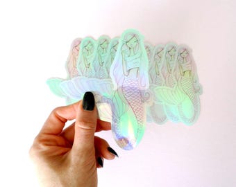 Holographic mermaid sticker,Mermaid vibes prism sticker,iridescent mermaid sticker,die cut vinyl sticker,laptop mermaid sticker,holo sticker