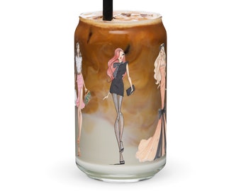 Life is My Runway can glass, fashion illustration iced coffee glass, glass coffee cup, soda can glass,coffee glass,iced coffee cup,glass can