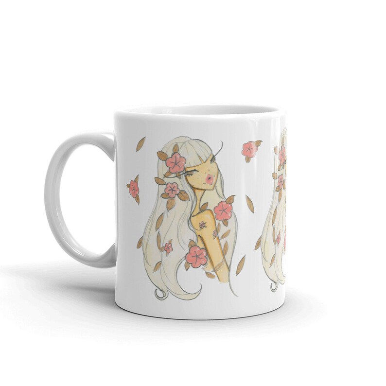 Flower Child coffee mug, chic coffee mug, 11 Oz Fashion Illustration coffee mug, chic ceramic mug, mug for her image 6