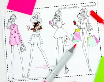 Página para colorear imprimible "La vida es mi pasarela 2", página para colorear para adultos, página para colorear imprimible, páginas para colorear para adultos, descarga de páginas para colorear para adultos