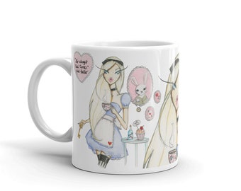 Drink Me coffee mug, Alice in Wonderland coffee mug, 11 Oz Fashion Illustration coffee mug, Alice ceramic mug, wonderland coffee cup