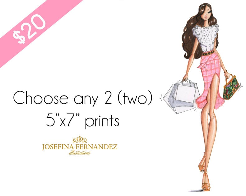Your choice of 2 prints, choose 2 art prints, 2 fashion illustration …