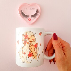 Flower Child coffee mug, chic coffee mug, 11 Oz Fashion Illustration coffee mug, chic ceramic mug, mug for her image 4