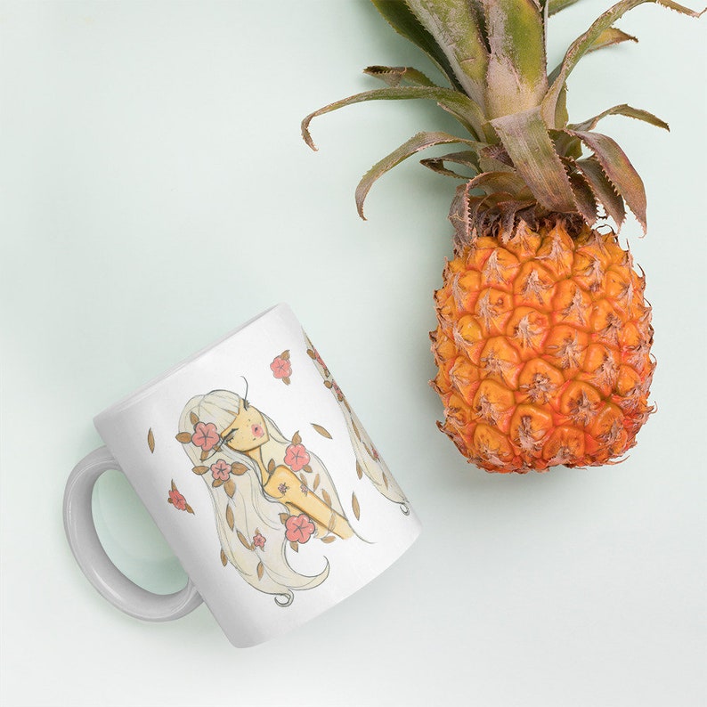 Flower Child coffee mug, chic coffee mug, 11 Oz Fashion Illustration coffee mug, chic ceramic mug, mug for her image 10