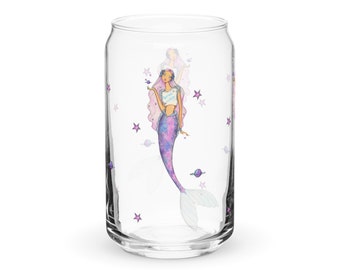 Cosmic Vibes mermaid can glass, mermaid iced coffee glass, glass coffee cup, soda can glass, coffee glass, glass can, iced coffee cup