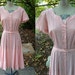 Vintage 1950s 50s Pink Cotton Day Dress Full Skirt Belted Rhinestone Buttons 38" Bust 32" Waist