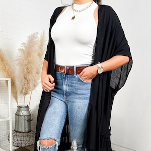 Solid Ruffle Boho Duster Cardigan trench kimono