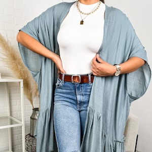 Solid Ruffle Boho Duster Cardigan trench kimono