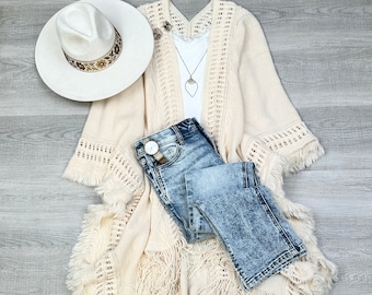 Kayla Cozy Bohemian Ruana Long sleeve longer sleeve Cardigan kimono duster