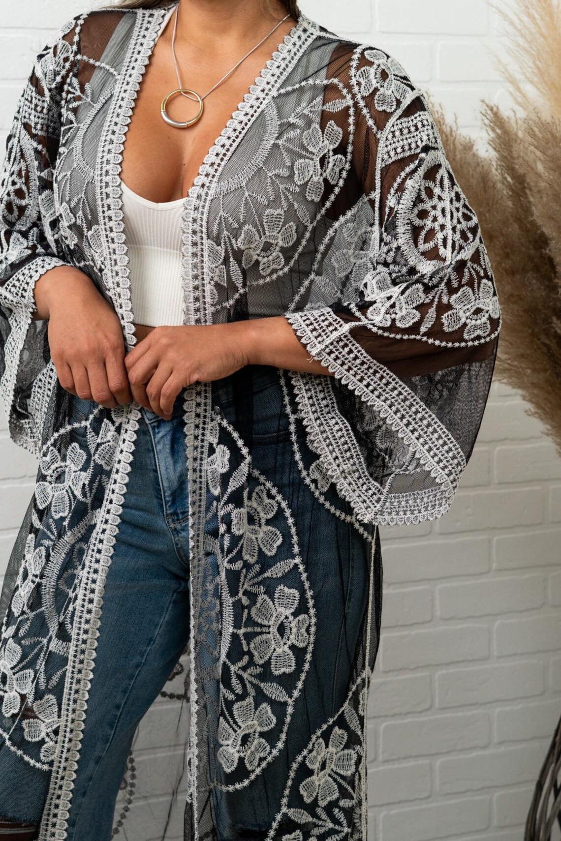 Embroidered Mesh Lace Kimono - Bohemian Yellow Cover-up - Etsy