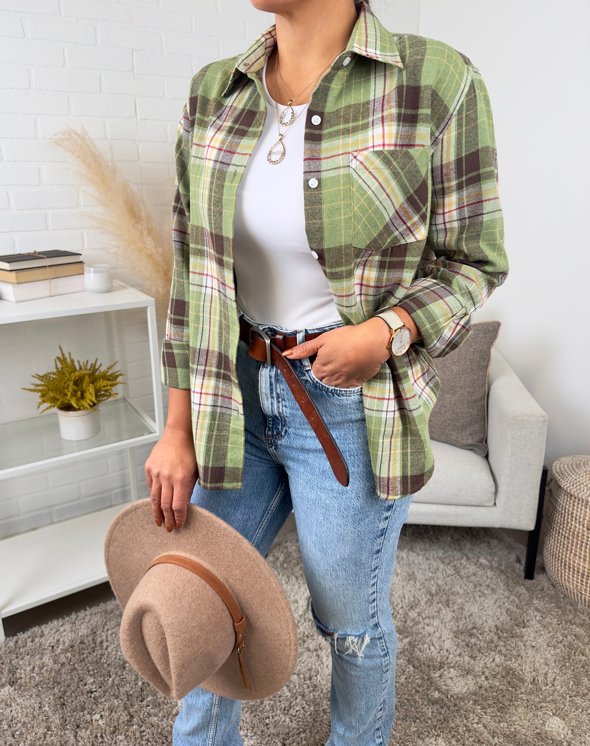 Boyfriend Flannel Button up Plaid Fall Flannel Shacket Button Front ...