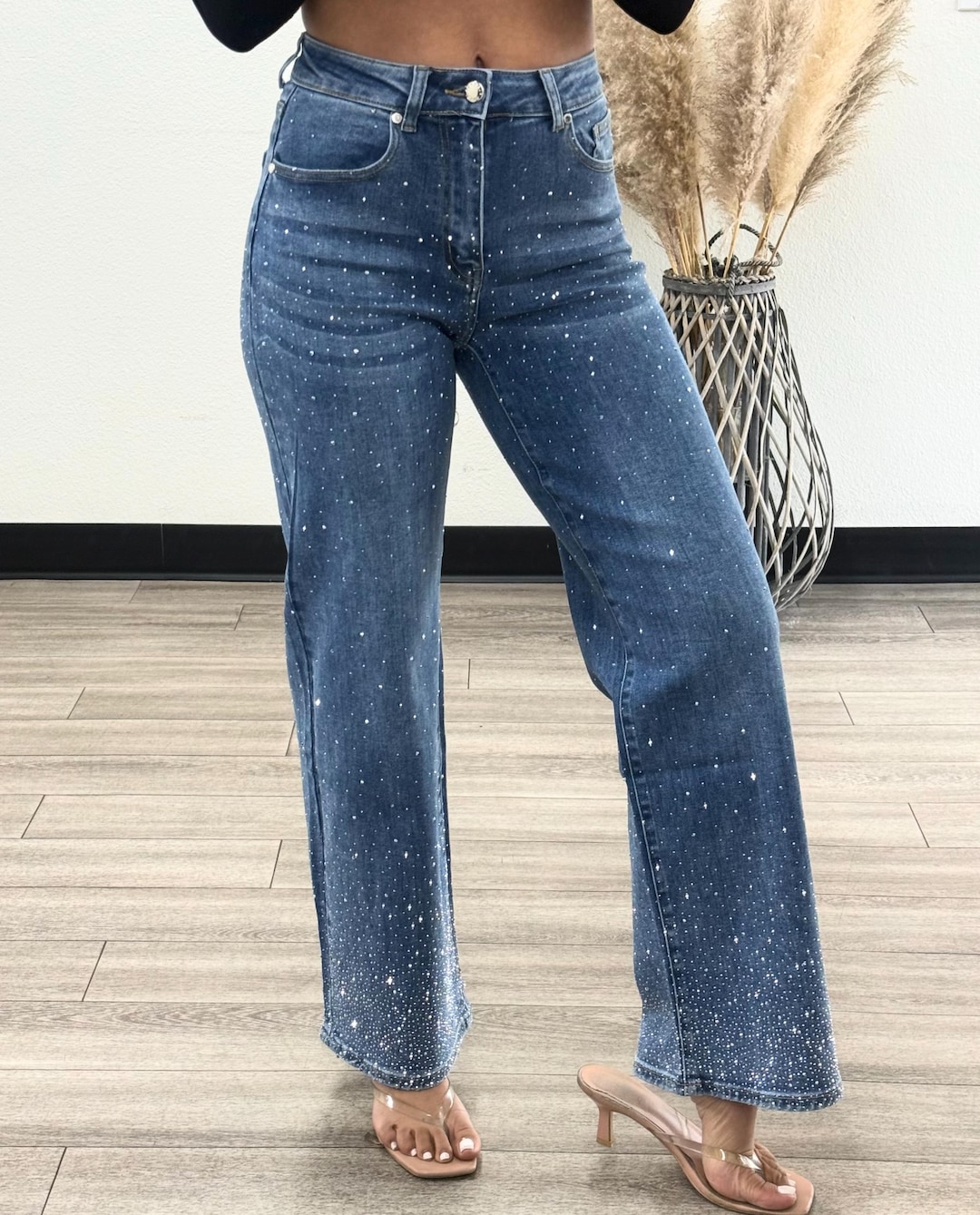 Luz Sparkle High Waisted Rhinestone Jeans - Etsy