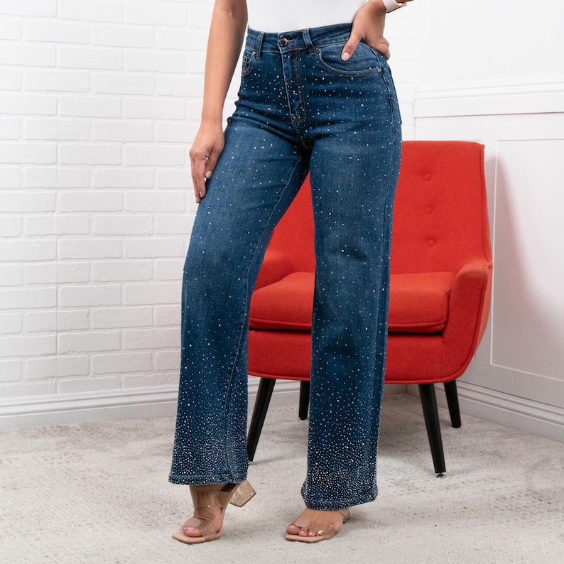 Luz Sparkle High Waisted Rhinestone Jeans - Etsy