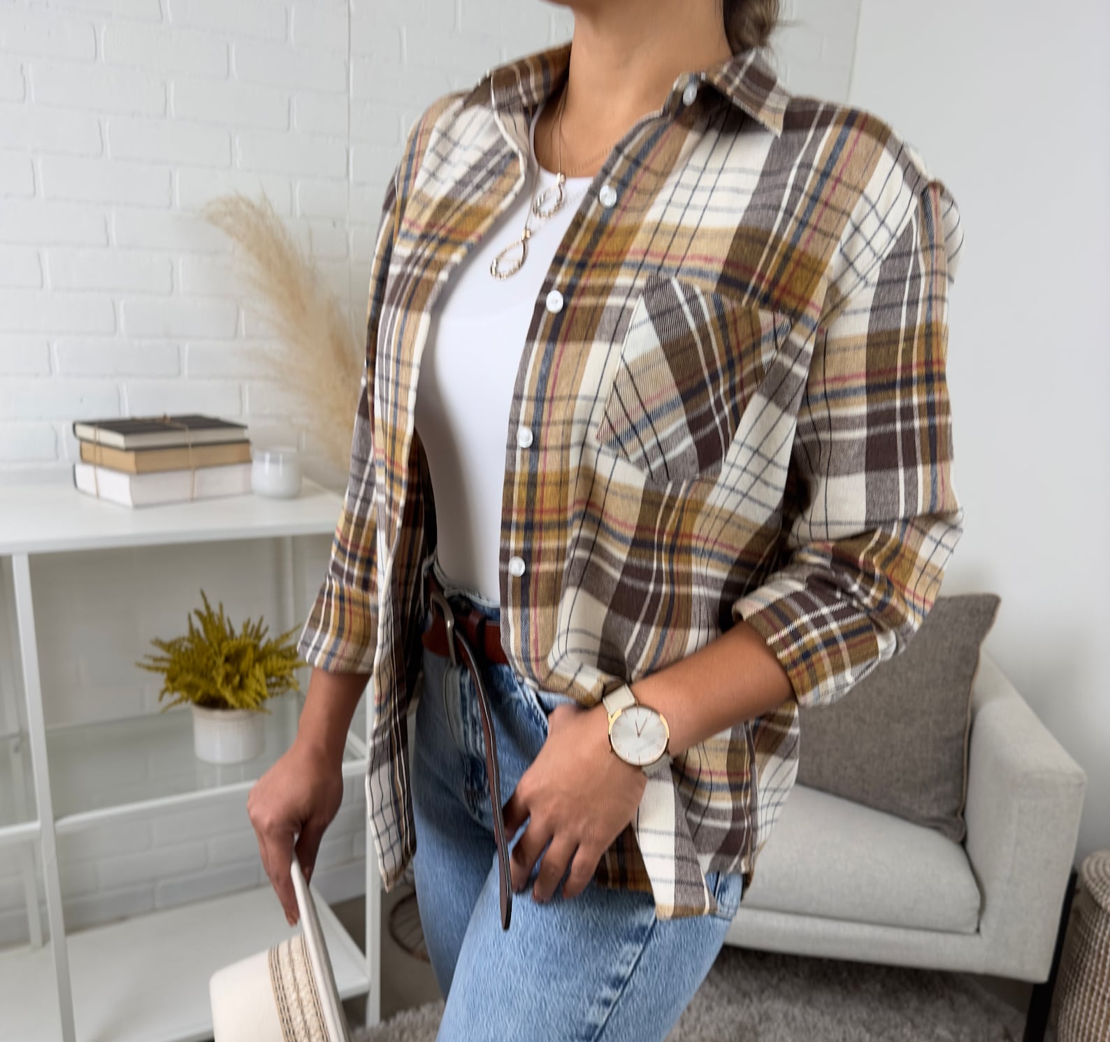 Boyfriend Flannel Button up Plaid Fall Flannel Shacket Button Front ...