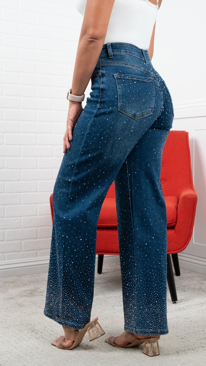 Luz Sparkle High Waisted Rhinestone Jeans - Etsy