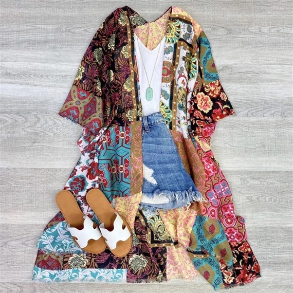 Boho Print Lightweight Kimono MINT Easy to wear beach cover