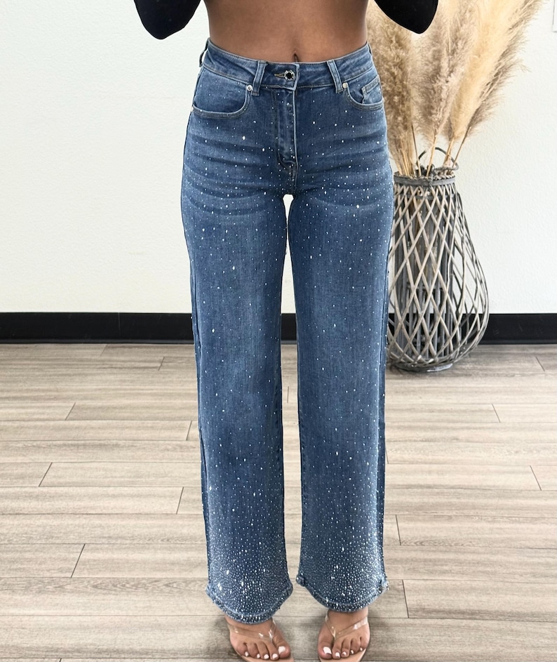 Luz Sparkle High Waisted Rhinestone Jeans - Etsy