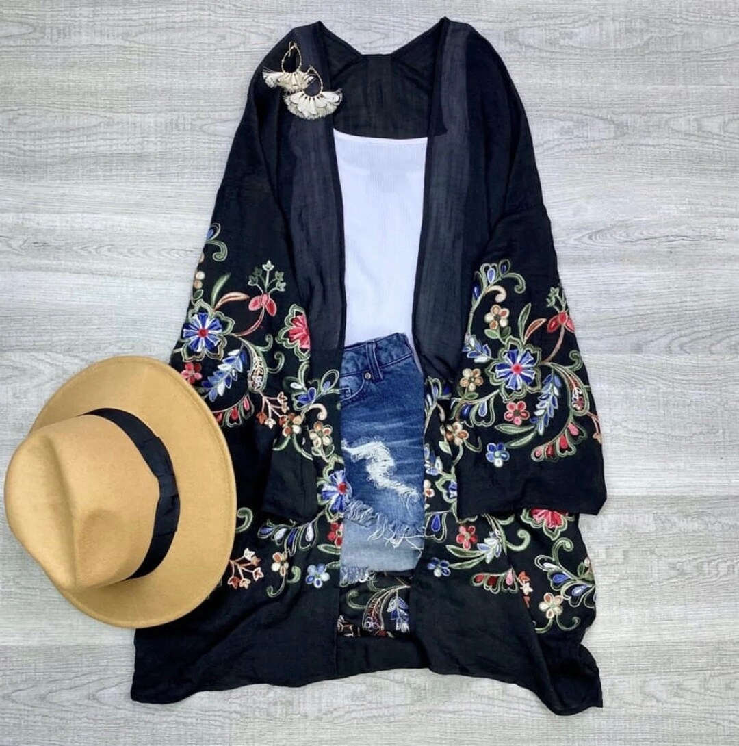 Embroidered Midnight Kimono main image 1