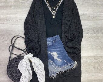 Crochet Netted Cardigan Lightweight comfy oversize cardigan