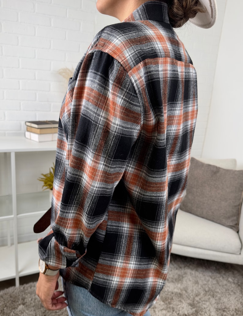 Button Front Brown Plaid Flannel