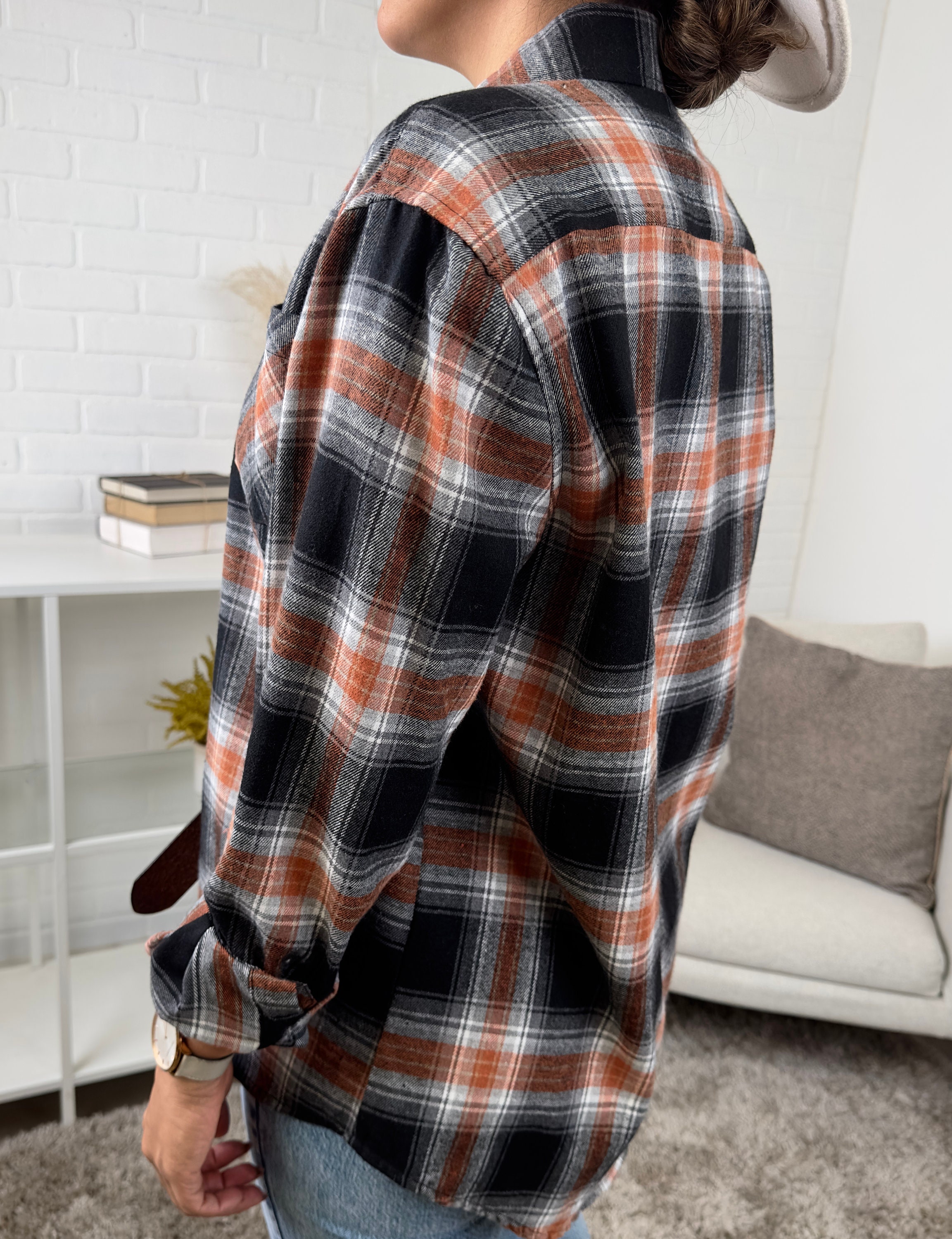 Boyfriend Flannel Button up Plaid Fall Flannel Shacket Button Front ...