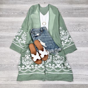 Long Sleeve Embroidered Floral Vine Lace Cardigan kimono